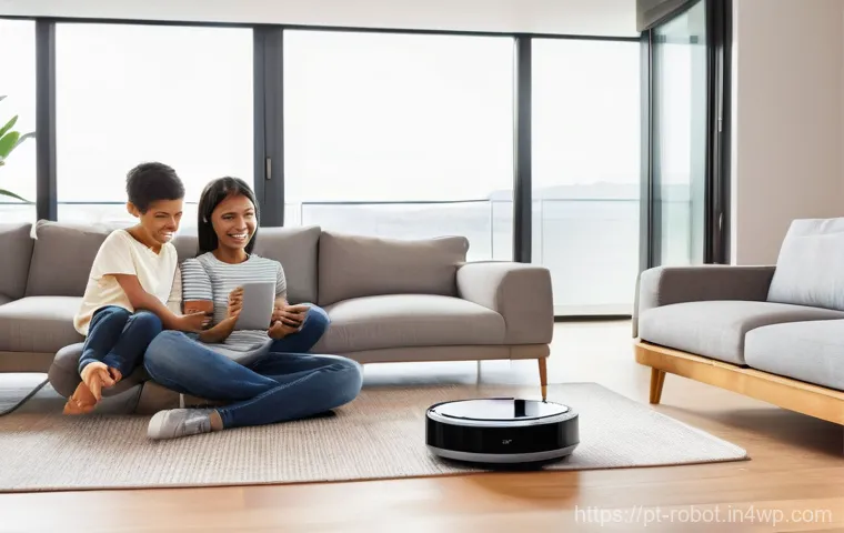 가정용 로봇의 신뢰성 확보 방안 - **Prompt: Seamless Smart Home Integration with Family.**
A vibrant and diverse family of three (...