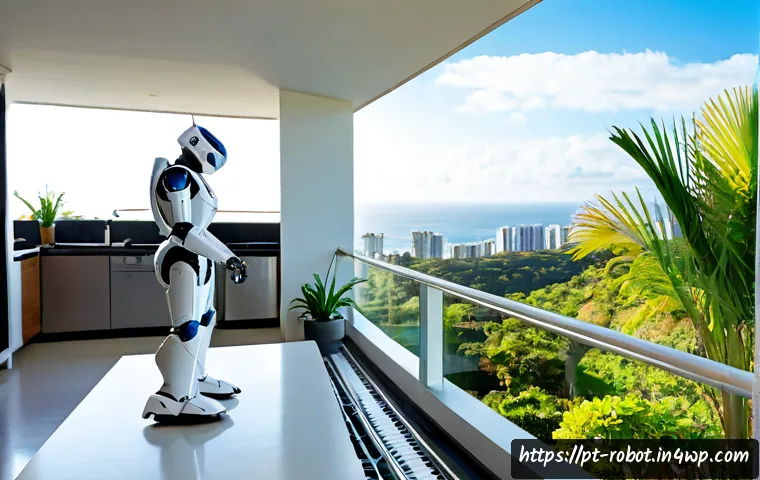 Home 17 가정용 로봇의 친환경적 요소 - Photorealistic eco-friendly home robot in a bright Brazilian apartment, quietly sorting glass, paper...